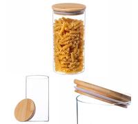 KADAX Récipient en verre avec couvercle en bambou, passent au lave-vaisselle, boîtes de conservation hermétiques, bocal de rangement, boîte de rangement pour spaghetti, farine, céréales ou café (rond