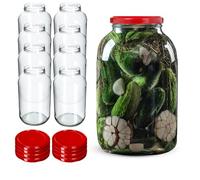 KADAX Bocaux en Verre de 4 L, Bocaux avec Couvercle Hermétique de 100mm pour la Conservation et la Fermentation, Bocaux pour Cornichons (Rouge, Lot de 8)