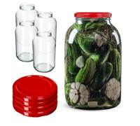 KADAX Bocaux en Verre de 4 L, Bocaux avec Couvercle Hermétique de 100mm pour la Conservation et la Fermentation, Bocaux pour Cornichons (Rouge, Lot de 4)