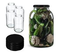 KADAX Bocaux en Verre de 4 L, Bocaux avec Couvercle Hermétique de 100mm pour la Conservation et la Fermentation, Bocaux pour Cornichons (Noir, Lot de 4)