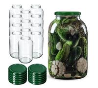 KADAX Bocaux en Verre de 4 L, Bocaux avec Couvercle Hermétique de 100mm pour la Conservation et la Fermentation, Bocaux pour Cornichons (Vert, Lot de 12)