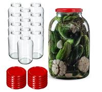 KADAX Bocaux en Verre de 4 L, Bocaux avec Couvercle Hermétique de 100mm pour la Conservation et la Fermentation, Bocaux pour Cornichons (Rouge, Lot de 12)