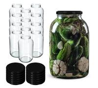 KADAX Bocaux en Verre de 4 L, Bocaux avec Couvercle Hermétique de 100mm pour la Conservation et la Fermentation, Bocaux pour Cornichons (Noir, Lot de 12)