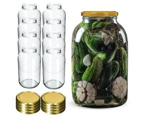 KADAX Bocaux en Verre de 4 L, Bocaux avec Couvercle Hermétique de 100mm pour la Conservation et la Fermentation, Bocaux pour Cornichons (Doré, Lot de 8)