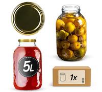KADAX Bocaux en verre de 5 l, avec couvercle à visser fi100 mm, grands bocaux avec couvercle, bocal à concombre, pour la fermentation et l'insertion de concombres, choucroute (doré, 1 pièce)