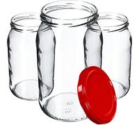 KADAX Bocaux en verre de 900 ml, Pots de Conservation avec Couvercles Hermétiques pour Conserver les Confitures et Cornichons (Rouge, Lot de 48)