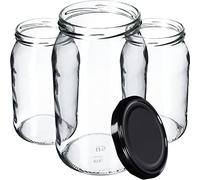 KADAX Bocaux en verre de 900 ml, Pots de Conservation avec Couvercles Hermétiques pour Conserver les Confitures et Cornichons (Noir, Lot de 8)