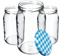 KADAX Bocaux en verre de 900 ml, Pots de Conservation avec Couvercles Hermétiques pour Conserver les Confitures et Cornichons (Carreaux Bleus, Lot de 60)