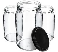 KADAX Bocaux en verre de 900 ml, Pots de Conservation avec Couvercles Hermétiques pour Conserver les Confitures et Cornichons (Noir Mat, Lot de 24)