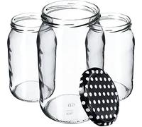 KADAX Bocaux en verre de 900 ml, Pots de Conservation avec Couvercles Hermétiques pour Conserver les Confitures et Cornichons (Points Noirs, Lot de 48)