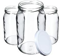 KADAX Bocaux en verre de 900 ml, Pots de Conservation avec Couvercles Hermétiques pour Conserver les Confitures et Cornichons (Blanc, Lot de 60)