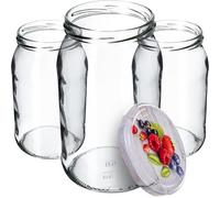 KADAX Bocaux en verre de 900 ml, Pots de Conservation avec Couvercles Hermétiques pour Conserver les Confitures et Cornichons (Framboises, Lot de 24)