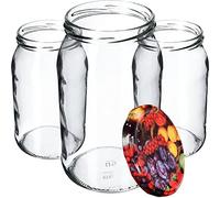 KADAX Bocaux en verre de 900 ml, Pots de Conservation avec Couvercles Hermétiques pour Conserver les Confitures et Cornichons (Fruits, Lot de 8)