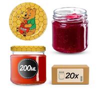 KADAX Bocaux hermétiques en verre de 200 ml, petits plateaux avec couvercle à vis pour fruits en conserve, confitures et yaourt (lot de 20, miel)
