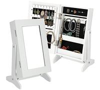 KADAX Boîte à bijoux avec miroir, 21 x 15 x 38,5 cm, boîte en panneau MDF, boîte à bijoux avec pieds, étui à bijoux pour chaînes, bagues (blanc)