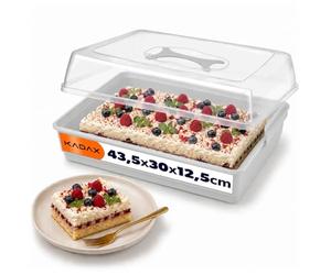 KADAX Boîte à gâteau 43,5 x 30 x 12,5 cm, boîte à gâteau avec couvercle et poignée de transport, boîte de transport rectangulaire en plastique, boîte de transport pour gâteaux en tôle
