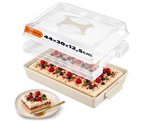KADAX Boîte à gâteau, à muffins, avec couvercle et poignée, 44 x 30 x 12,5 cm, pour le transport, en plastique et tôle, rectangulaire, qualité alimentaire, crème