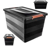 KADAX Boîte de rangement avec couvercle, boîte à jouets, boîte de rangement en plastique robuste avec fermeture à clic, noir, 55 l