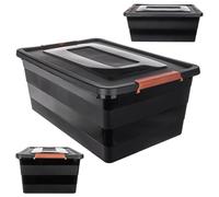 KADAX Boîte de rangement avec couvercle, boîte à jouets, récipient en plastique robuste avec fermeture à clic, noir, 40 l