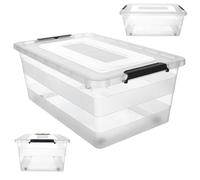 KADAX Boîte de rangement avec couvercle, coffre à jouets, récipient en plastique robuste, boîte de rangement avec fermeture à clic, conteneur de rangement (Transparent, 40 L)