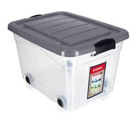 KADAX Boîte de rangement en plastique avec roulettes - 40 l - Gris - Organiseur avec couvercle - Boîte à clip pour jouets - Boîte de rangement avec fermeture à clic