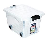 KADAX Boîte de rangement en plastique avec roulettes 60L, boîte de rangement transparente en plastique, organisateur avec couvercle, boîte à clips pour jouets, boîte de rangement avec fermeture à clic