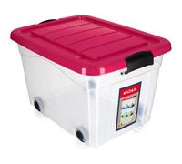 KADAX Boîte de rangement en plastique avec roulettes de 40 l, rose, organisateur avec couvercle, boîte à clip pour jouets, boîte de rangement avec fermeture à clic