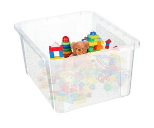 KADAX Boîte de rangement rectangulaire avec couvercle, boîte de rangement, conteneur empilable, boîte en plastique, boîte de rangement peu encombrante (20 L, Transparent)