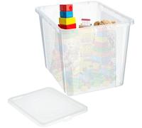 KADAX Boîte de rangement rectangulaire avec couvercle, empilable, en plastique, peu encombrante, 30 l, transparente