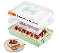 KADAX - Boîte de transport pour gâteau en plastique, contenant transparent avec couvercle et poignée, boîte de rangement rectangulaire avec planche et clips de verrouillage (43,5 x 30 cm, Menthe)
