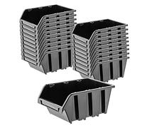 KADAX Boîtes de Rangement Murales, Boîtes Empilables en Plastique pour Organiser Vos Outils, Bacs à Bec pour Garage (Lot de 20 : Noir, 290 x 200 mm)