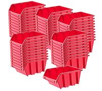 KADAX Boîtes de Rangement Murales, Boîtes Empilables en Plastique pour Organiser Vos Outils, Bacs à Bec pour Garage (Lot de 50 : Rouge, 390 x 240 mm)