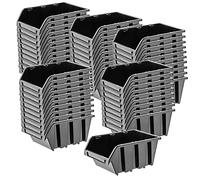 KADAX Boîtes de Rangement Murales, Boîtes Empilables en Plastique pour Organiser Vos Outils, Bacs à Bec pour Garage (Lot de 50 : Noir, 155 x 100 mm)