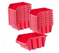 KADAX Boîtes de Rangement Murales, Boîtes Empilables en Plastique pour Organiser Vos Outils, Bacs à Bec pour Garage (Lot de 20 : Rouge, 155 x 100 mm)