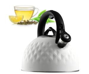 KADAX Bouilloire en acier inoxydable avec poignée, bouilloire rétro pour tous les types de feux, bouilloire à sifflet, bouilloire sifflante, bouilloire sifflante (blanche, 2,5 l)