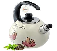 KADAX Bouilloire Sifflante en Acier 2.2L, Théière Émaillée pour Cuisinières à Induction et à Gaz, Dotée d'une Poignée Ergonomique et d'un Sifflet Intégré (Magnolia)