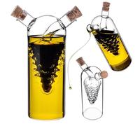 KADAX Bouteille en verre 2 en 1 pour huile et vinaigre, distributeur d'huile de 300 ml et distributeur de vinaigre de 50 ml dans une bouteille, bouteille d'huile avec bouchon en liège, bouteille