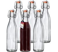 KADAX Bouteille en Verre de 1L avec Bouchon Hermétique pour la Conservation des Boissons, Parfaite pour le Kombucha et la Limonade (Lot de 6)