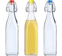 KADAX Bouteille universelle avec fermeture à étrier "Tore", bouteille en verre, bouteille de jus, transparent, 500 ml, 3 pièces