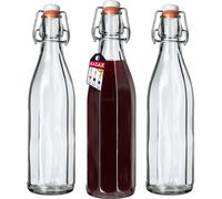 KADAX Bouteille universelle avec fermeture à étrier "Tore", bouteille en verre, bouteille de jus, transparent, 1000 ml, 3 pièces