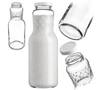 KADAX Bouteilles de lait 1 l avec bouchon à vis, bouteilles vides à grande ouverture pour remplir le lait, bouteilles en verre avec couvercle, bouteille à col large (1 pièce)