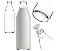 KADAX Bouteilles de lait 1 l avec couvercle, bouteilles de jus en verre, avec bouchon à vis, bouteilles vides à remplir avec du lait, bouteille à col large (1 pièce)