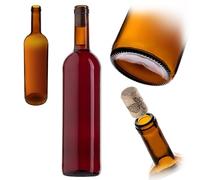 KADAX Bouteilles de vin vides en verre avec bouchon en liège - 750 ml - Pour vin, liqueurs et spiritueux - Marron