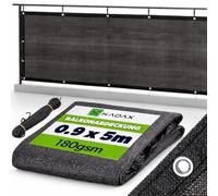 KADAX Brise-vue pour balcon, 5 m x 90 cm, protection contre le vent, pour balustrade de balcon, terrasse et jardin, balcon, avec œillets et cordons - Noir