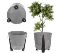KADAX - Cache-pot avec insert intérieur - Pot de fleurs en plastique - Pot de plantation rond - Cache-pot décoratif pour intérieur et extérieur (Gris, 26 cm)
