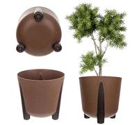 KADAX - Cache-pot avec insert intérieur, pot de fleurs en plastique, pot de plantation rond, cache-pot décoratif pour intérieur et extérieur (Marron, 21 cm)
