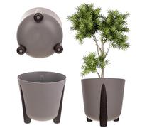 KADAX Cache-pot avec insert intérieur, pot de fleurs rond en plastique pour l'intérieur et l'extérieur (beige foncé, 21 cm), K9914