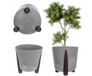 KADAX Cache-pot avec insert intérieur, pot de fleurs rond en plastique pour l'intérieur et l'extérieur (gris, 21 cm), K9899