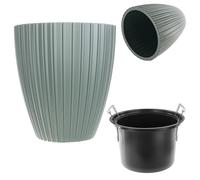 KADAX - Cache-pot décoratif avec insert intérieur, Pot de fleurs rond, Pot en plastique pour plantes, Pot pour intérieur et extérieur, Cache-pot pour fleurs (Vert, 30 cm)