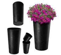KADAX Cache-Pot décoratif béton Noir ⌀ 14 cm x H 26,1 cm, Plastique avec éclats de Bois, Insert Amovible - Style Industriel Moderne